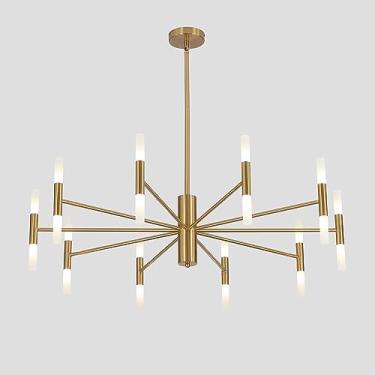 Imagem de Lustre moderno de meados do século XX, lustre de latão dourado, luminária vintage para quarto, lustre de teto Sputnik, lustres grandes para tetos altos.