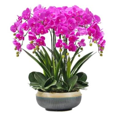 Imagem de YYBOES Flor artificial 68 cm Phalaenopsis flores artificiais com vaso de porcelana conjunto orquídeas falsas poliuretano vaso floral falso