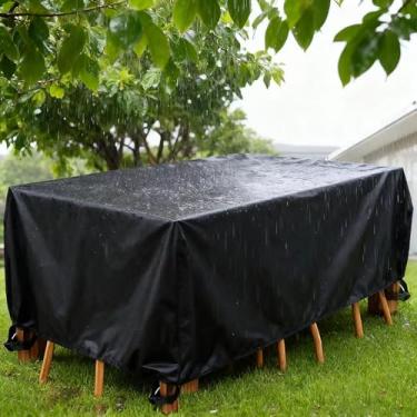 Imagem de AUWUUA Capas de móveis de jardim ao ar livre, retangular, à prova d'água, 123 x 123 x 74 cm (C x L x A) 420D, tecido Oxford, capa de móveis de vime, para cadeira externa e conjunto de mesa, preta