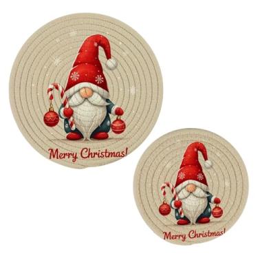 Imagem de Wassud Conjunto de trivet de gnomo de Natal para pratos quentes, suportes redondos de algodão, almofadas quentes, porta-copos elegantes, decoração de cozinha e acessórios, 2 peças