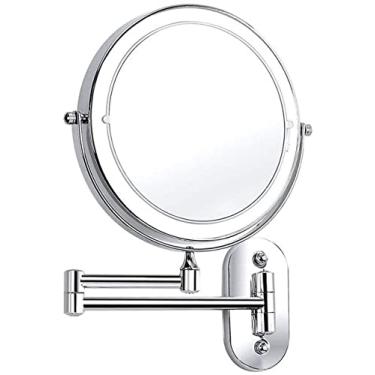 Imagem de Espelho de maquiagem montado na parede espelho de maquiagem 7X ampliação dupla face dobrável LED espelho de banheiro retrátil 360° giratório iluminado espelho, alimentado por 4 pilhas AAA