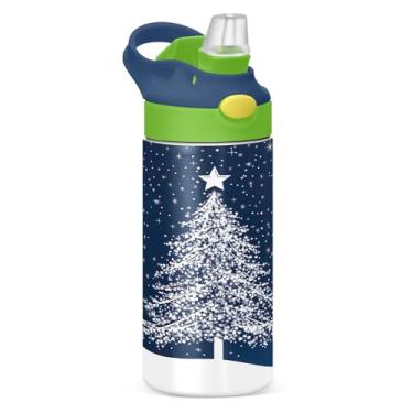 Imagem de YETTASBIN Garrafa de água de árvore de Natal para crianças, 340 g, à prova de vazamento, parede dupla, isolada, copo de viagem com tampa de canudo para meninas, meninos e crianças