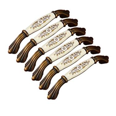 Imagem de FAFACAI Puxadores de móveis puxadores de porta para armários puxadores de gaveta de armário puxador de cerâmica de cobre retrô 6 peças (A) (A)