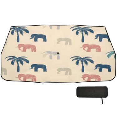 Imagem de Burbuja Guarda-sol de para-brisa de carro, guarda-chuva de para-sol Boho Elefantes Palmeira dobrável para bloqueio de para-brisa automotivo raios UV e calor solar, adequado para caminhonete Sedan SUV