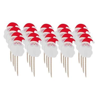 Imagem de Palito Decorativo Natal Papai Noel Petisco Festa 10cm 20 UN - Partypoi