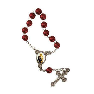 Imagem de 50 Mini Terço Foto de Santo Antônio - Mod 5 - SJO, Vermelho