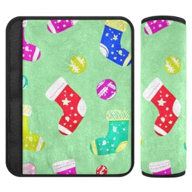 Imagem de Burbuja Meias coloridas de Natal para cinto de segurança de carro, almofadas macias e confortáveis para cinto de segurança para alça de ombro de assento, 1 par pequeno