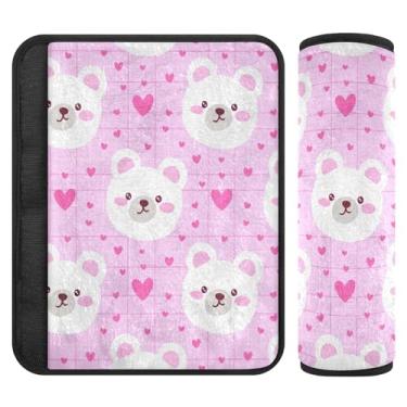 Imagem de Burbuja Capa para cinto de segurança de carro Bear Faces with Pink Cheeks Protetor de cinto de segurança de carro macio confortável para alça de ombro de assento, 1 par médio