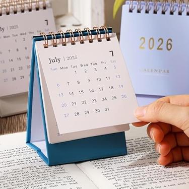 Imagem de Mini calendário de mesa 2026, agenda mensal e semanal com encadernação de fio duplo e papel de 250 g/m², calendário de mesa de escritório compacto em 7 cores (cor aleatória)