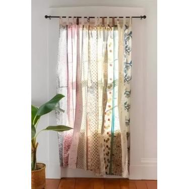 Imagem de Cortinas coloridas Sari com filtro de luz – cortinas boho, painel de dossel de cama, tapeçaria ou tratamento de janela cor turquesa (213 x 109 cm) (branca)