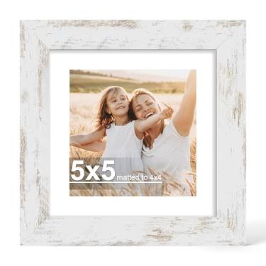 Imagem de Hongkee Porta-retrato 12 x 12 cm com vidro, exiba imagens 10 x 12 cm com tapete ou 12 x 12 cm sem tapete - parede e mesa, molduras de madeira 12 x 12 cm (branco envelhecido, 1 pacote)