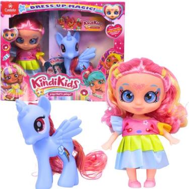 Imagem de Boneca Infantil Kindi Kids Articulada Com Pônei Azul Magico Divertido 