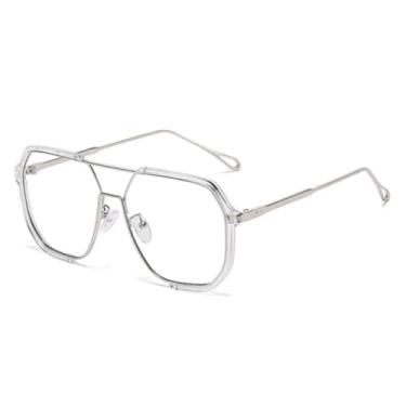 Imagem de Óculos de Sol Femininos de Uma Peça com Armação de Metal, Luxo para Homens, Proteção UV400, Estilo Punk (Transparente Prateado-Transparente)