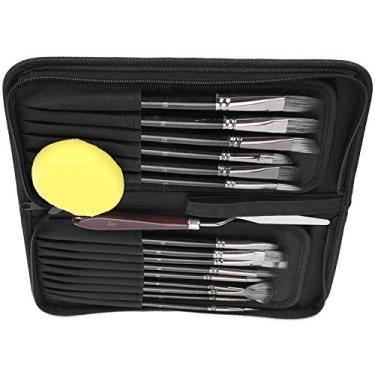 Imagem de aqxreight Conjunto de Pincéis de Pintura Nylon Guache Acrílico Pintura A óleo Esponja Saco de Armazenamento Materiais de Arte A Textura Preta é Uma Curva Fácil Tem Sólido Feito de Confortável que é