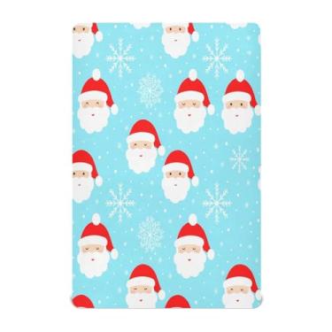 Imagem de Qilmy Lençóis de berço de Natal com desenho de Papai Noel, macio, respirável, de microfibra elástica, lençol com elástico para meninos e meninas, miniberço, 99 cm x 68,5 cm, capa de colchão infantil