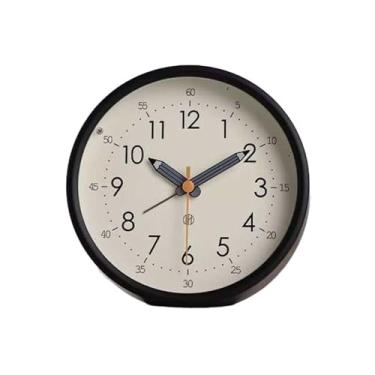 Imagem de Despertadores Despertador analógico redondo operado por bateria para sala de estar cozinha quarto escritório escola dormitório cabeceira despertador Relógio de cabeceira(Preto)
