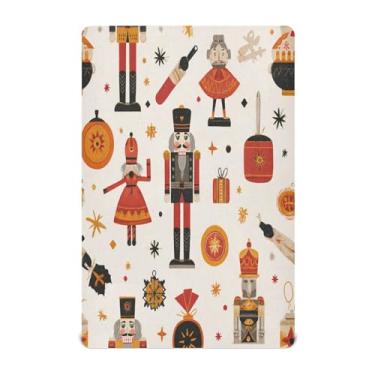 Imagem de Qilmy Lençóis de berço de Natal quebra-nozes de microfibra macia, respirável, elástico, lençol com elástico para meninos e meninas, mini berço 99 x 68 cm, capa de colchão infantil portátil