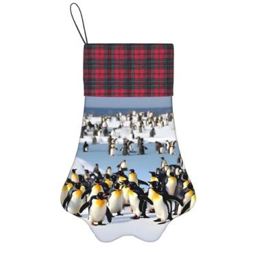 Imagem de SKKNT Meias de Natal com estampa de pinguim feliz, animais de estimação, decoração de Natal, cães, gatos, árvore, presente conveniente