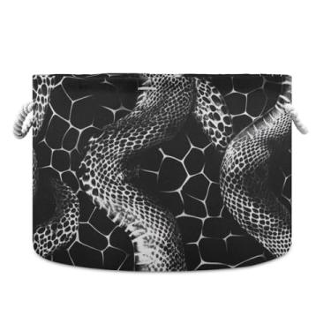 Imagem de JUZIHAI Cesta de armazenamento dobrável com estampa de pele de cobra, cesto de roupa suja para bebê, cobertor com alças de corda de algodão, caixa organizadora de armário dobrável para quarto