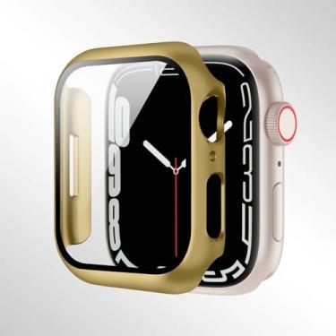 Imagem de Compatível com Apple Watch séries 10/9/8/7/6/5/4 40/41/44/45/42/46 mm, com um protetor de tela de vidro temperado e uma capa rígida de PC para proteção total. (ouro, 41 mm)