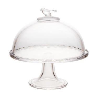 Imagem de Prato Para Bolo Com Pé E Tampa Bird 19x19x19cm Cristal Wolff
