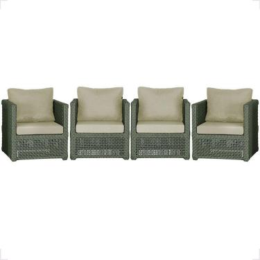 Imagem de 4 Poltronas Madri Alumínio Corda Náutica Estofado 7 Trama Verde