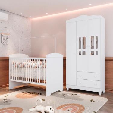 Imagem de Quarto de Bebê Berço Eloá 3 em 1 e Roupeiro 3 Portas Mdf Ariel Branco
