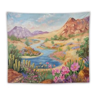 Imagem de Tapeçaria de parede rosa pastel lago montanha pôr do sol natureza paisagem decoração suave arte cênica para sala de estar quarto pátio relaxante boho pendurado acento sonho cenário ao ar livre 70 x 90