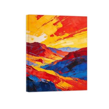 Imagem de Impressões abstratas em tela-Quadro texturizado para parede-Azul vermelho e amarelo 4-Pintura moderna para sala de estar 70x90cm Tela Embrulhada