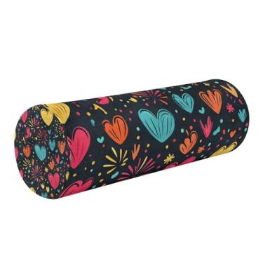 Imagem de Wassud Travesseiro de pescoço colorido com corações e fogos de artifício, para viagem, cervical, almofadas redondas de espuma viscoelástica para alívio da dor no ombro e pescoço