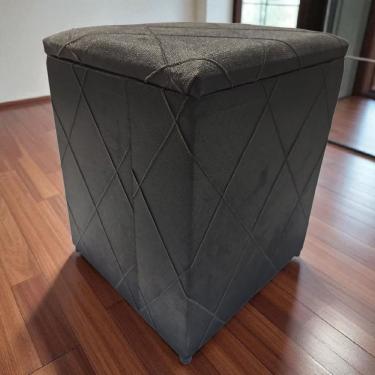 Imagem de Puff Baú Banqueta Quadrado Cubo Decorativo Courino E Suede Marrom Trançado Suede