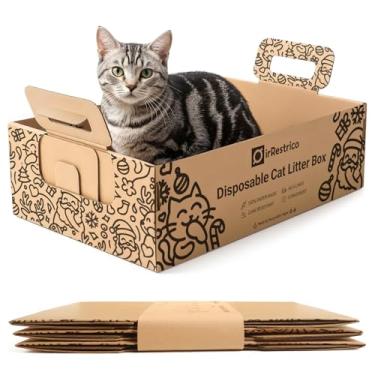 Imagem de IRRESTRICO Caixa de areia descartável grande para gatos 3-Pac para o Natal, caixas de areia de papelão dobráveis à prova d'água para gatos, portátil para viagens de férias (43,7 cm x 31 cm x 13,5 cm)