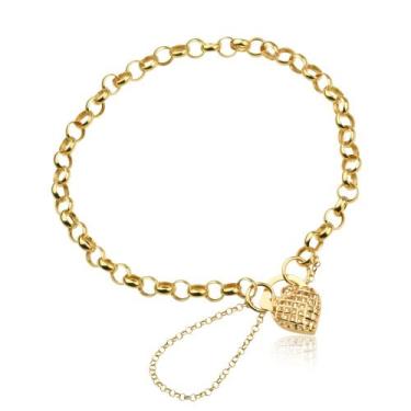 Imagem de Pulseira Feminina de Ouro 18k Portuguesa Fecho Coração Com Pega Ladrão