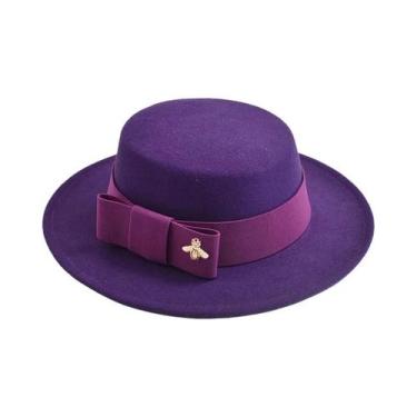 Imagem de Chapéu Fedora Feminino De Moda Com Topo Plano E Laço Para Casamento, I