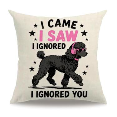 Imagem de 7COLORROOM Capas de almofada engraçadas para cães 45 x 45 cm, tema de animal de estimação engraçado, poodle preto, decoração de casa de fazenda, capas de almofada, presentes para donos de amantes de