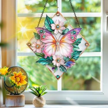 Imagem de Acrílico colorido, apanhador de sol, decoração de janela suspensa de borboleta, arte de parede de arco-íris, para quarto, varanda, interior, exterior, jardim, enfeites de Natal, decoração 19 x 19 cm