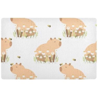 Imagem de TSENQUE Tapete de porta de flores de capivara engraçado personalizado para entrada interna grande tapete de boas-vindas engraçado, tapete externo de outono para entrada externa, 81 cm x 50 cm