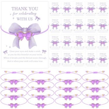 Imagem de Tondiamo 12 conjuntos de pulseiras de laço roxo coquete lembrancinhas de festa em massa ajustável corda trançada pulseiras presentes com cartão inspirador para torcida, dança, time, amigo, presente