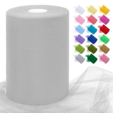 Imagem de JeogYong Rolos de tecido de tule cinza claro 15 cm por 100 metros tecido de malha de poliéster fita de tule para saias tutu, embrulho de presente, decoração de aniversário/festa/casamento, artesanato