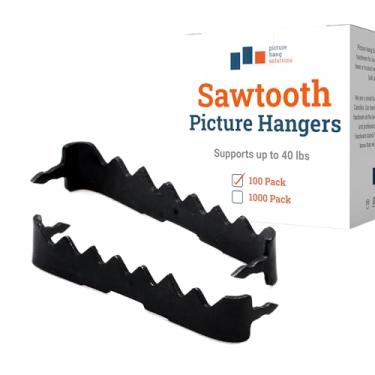 Imagem de Cabides para quadro Sawtooth – Pacote com 100 – Cabides pretos de dente de serra sem prego – Ganchos de dente de serra de 3,5 cm