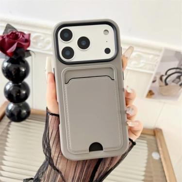 Imagem de Capa transparente fosca com compartimento para cartões e fotos para iPhone 17 16 15 14 13 12 11 Pro Max Plus Air TPU PC à prova de choque (para iPhone 12/Cinza)