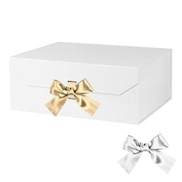 Imagem de Caixa de presente grande branca 33 x 28 x 13 cm, caixa de presente com fita, caixa de presente com tampa fecho magnético, caixa de , caixas de presente retangulares dobráveis para sapatos masculinos (branco brilhante)