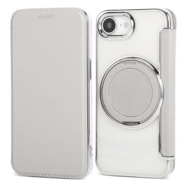 Imagem de Capa carteira para iPhone 16e com 3 compartimentos para cartão, bloqueio RFID, suporte de anel giratório de 360° e compatibilidade magnética, capa traseira transparente à prova de choque, suporta