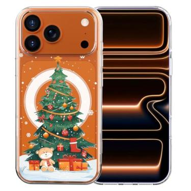 Imagem de MAYCARI Capa para iPhone 16 Pro, linda árvore de Natal, urso de brinquedo, presente magnético, transparente, compatível com MagSafe, capa protetora de celular transparente à prova de choque para