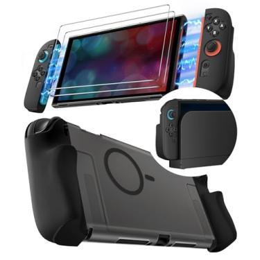 Imagem de ivoler Capa acoplável [Mag-Safe Fit] para Nintendo Switch 2,5 em 1 Kit: Capa rígida de policarbonato fosco suave e sedosa, 2 capas removíveis Joycon Grips, 2 protetores de tela com proteção contra