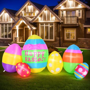 Imagem de CAMULAND Infláveis De Páscoa, Ovos Infláveis De 5,9 Pés, Decoração Com Luzes Led Integradas, Decorações Infláveis De Páscoa Para Áreas Externas, Gramado, Quintal, Jardim E Casa