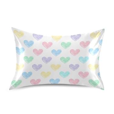 Imagem de Wassud Fronha de cetim para o dia dos namorados com corações coloridos para cabelo e pele, fronhas de seda lisa, tamanho padrão, respirável, com fecho de envelope