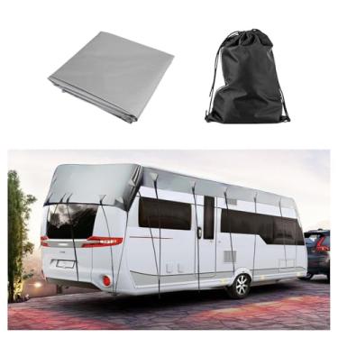 Imagem de FJxiaoqany Capa de Camper Impermeável 210D Durável Oxford Rv Capa de Armazenamento Dobrável, Fácil de Limpar Cobertura de Teto de Campista Capa de Reboque, Cinza-7,5 x 3 m