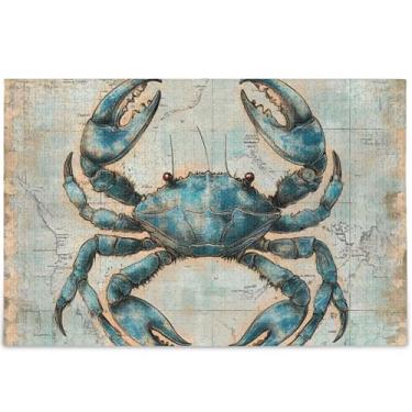 Imagem de Caranguejo azul vintage mapa do mar adultos quebra-cabeça 500 peças amigos família jogo presentes personalizado divertido arte quebra-cabeça flor animal pintura, 52 cm x 37,8 cm