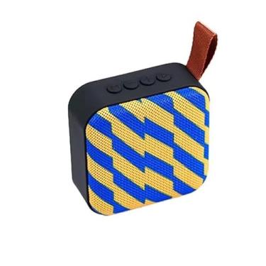 Imagem de Mini Caixa de Som Bluetooth Pocket Bass Portátil com Alça de Tecido, Som Potente, Acabamento Emborrachado, USB, Cartão SD e Bateria Recarregável (Listras Amarelas)